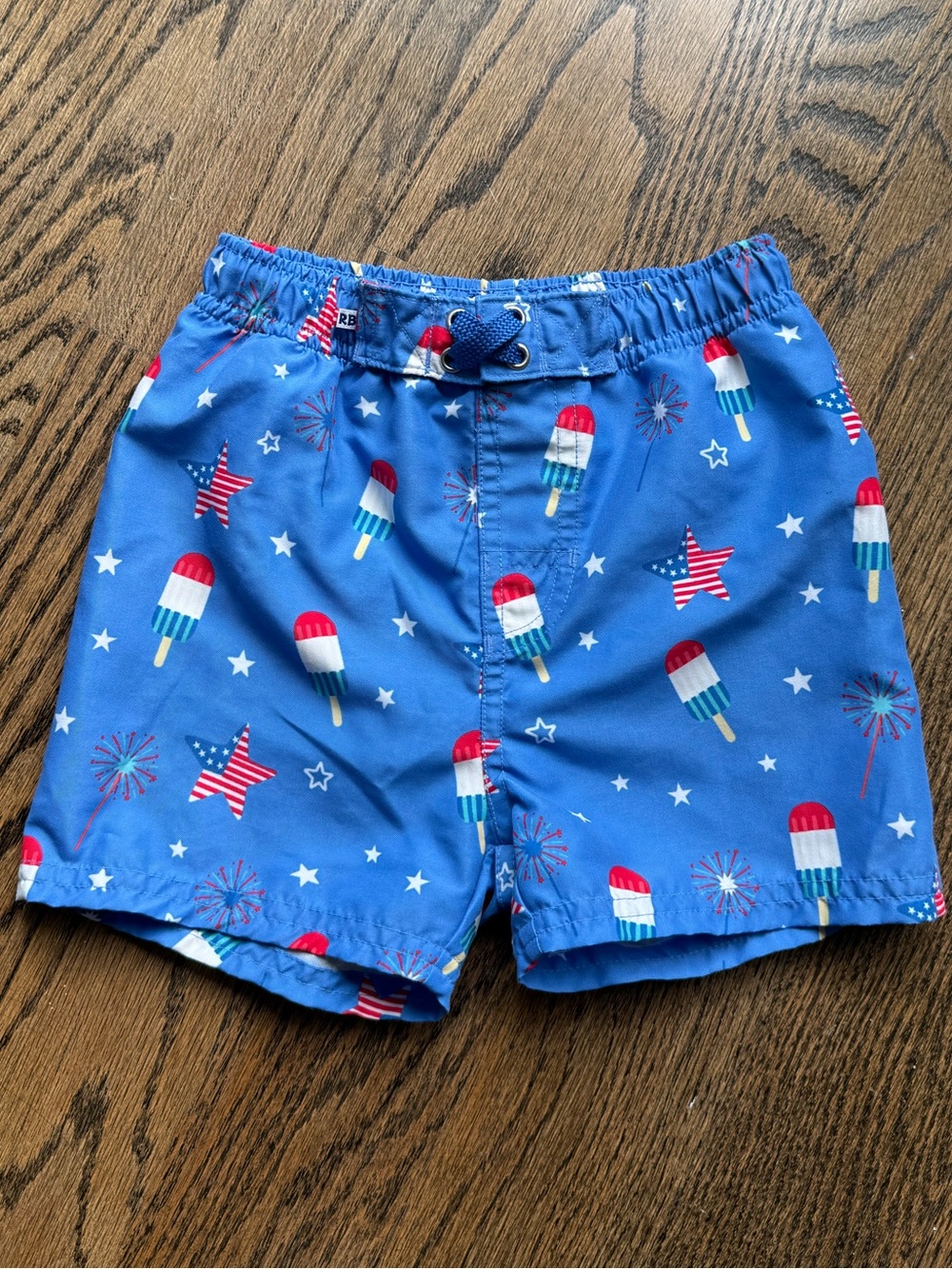 Blue Kids Swim Shorts with Patriotic Popsicle Print